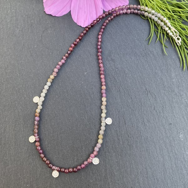 Pink Ombre Sapphire and Sterling Silver Daisy Necklace
