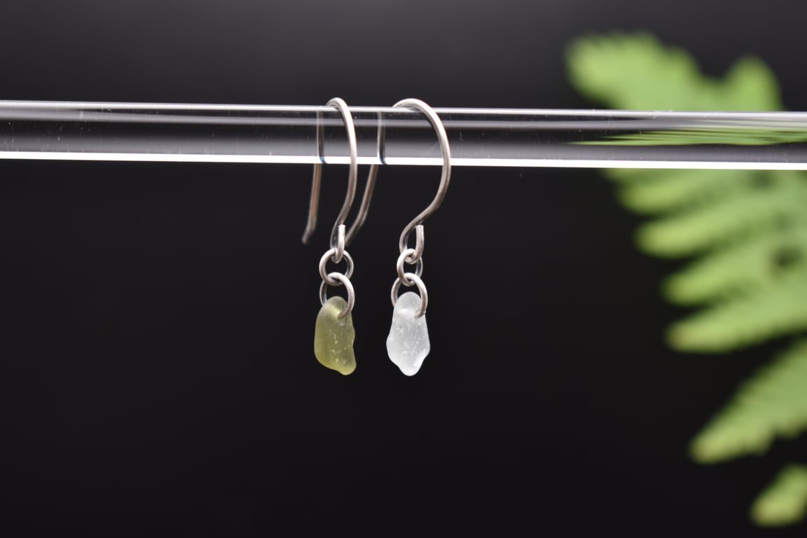 Scottish Sea Glass and Recycled Sterling Silver Everyday Earrings, Mismatched