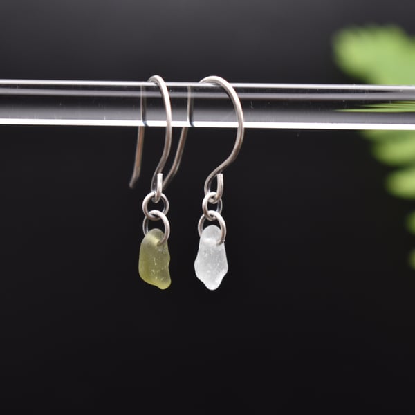 Scottish Sea Glass and Recycled Sterling Silver Everyday Earrings, Mismatched