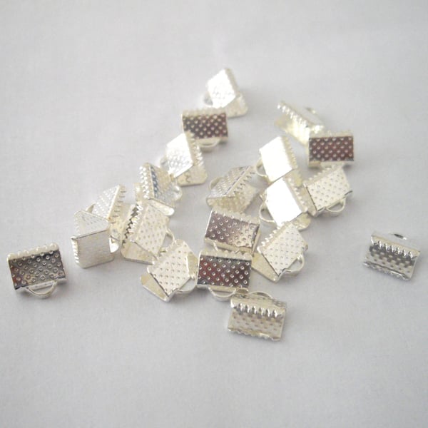 20 x Silver plated Flat Crimp Clamp Ends 