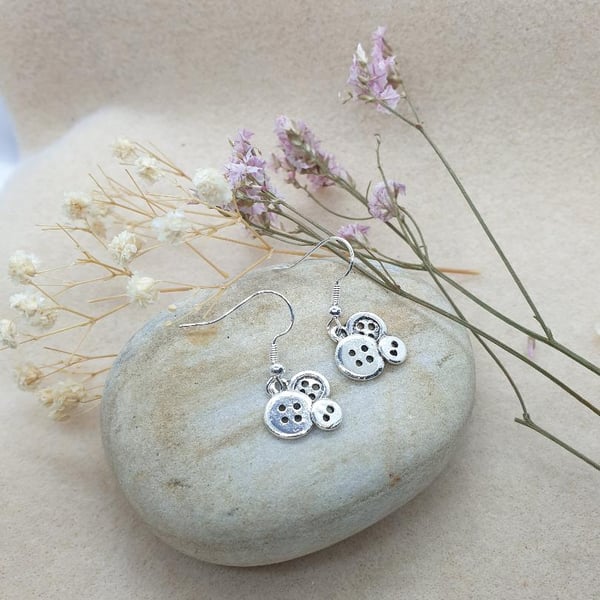 silver plated earrings with silver plated button charms