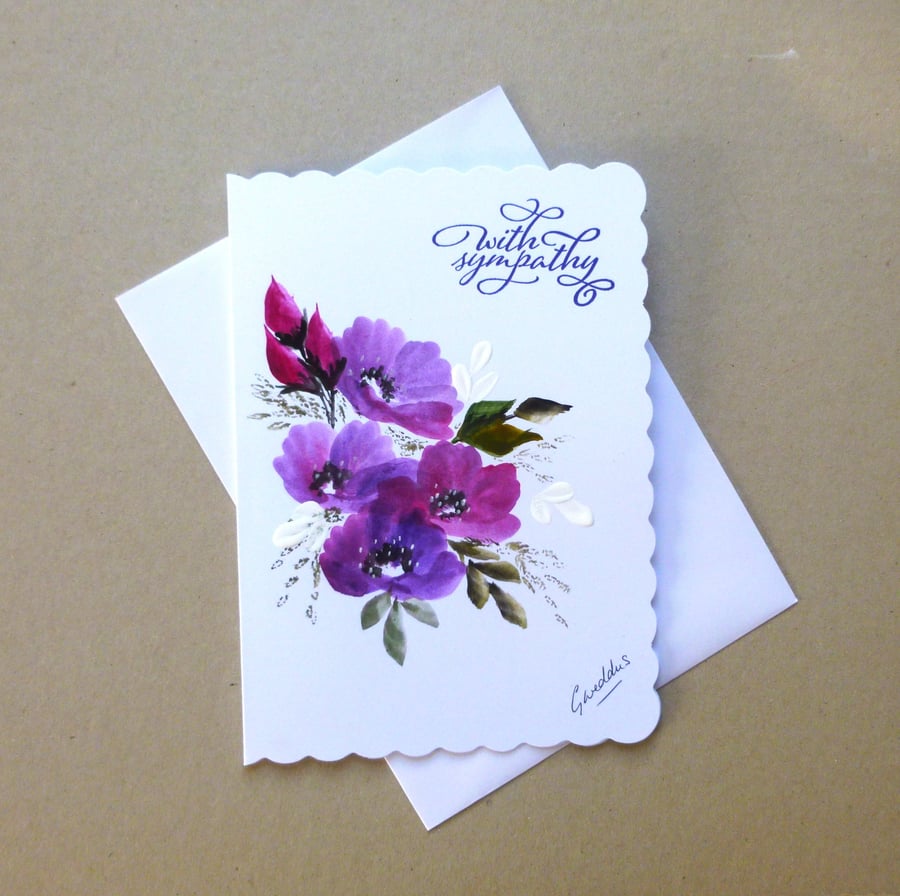 hand painted Sympathy greetings card ( ref FA4 J4 )