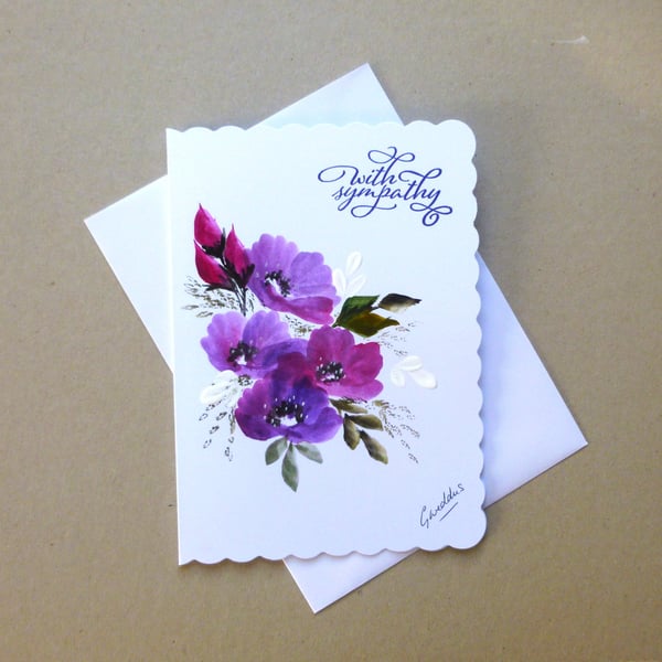 hand painted Sympathy greetings card ( ref FA4 J4 )