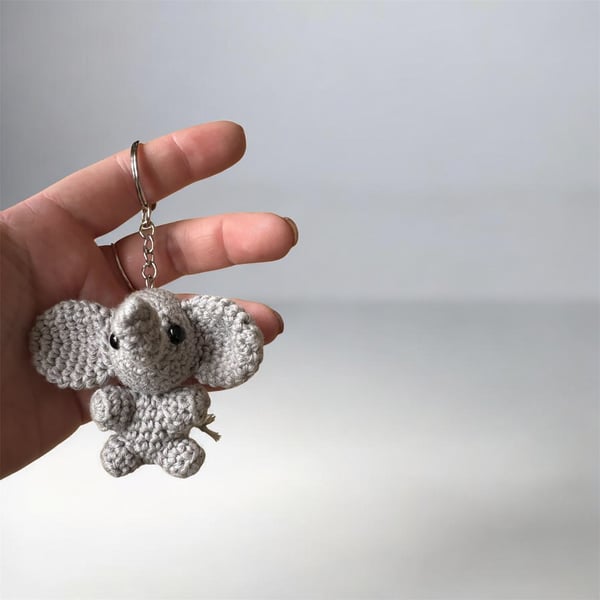Handmade Crochet Elephant Keychain Amigurumi Bag Charm, Soft Plush Accessory