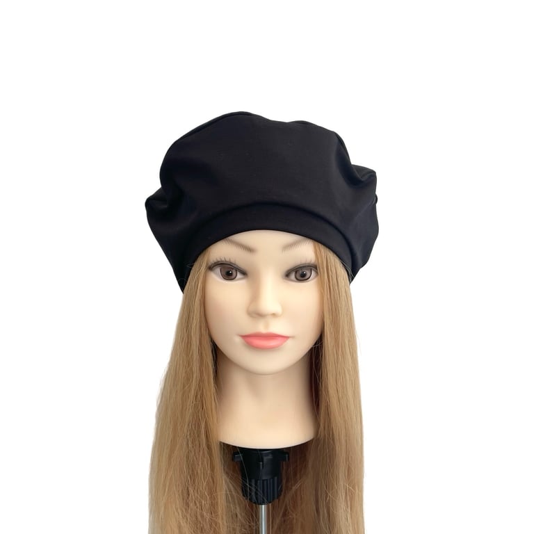 Stretchy jersey tam Black cotton jersey beret hat Unlined spring summer hat