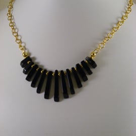 Black Agate and Gold Chain Necklace