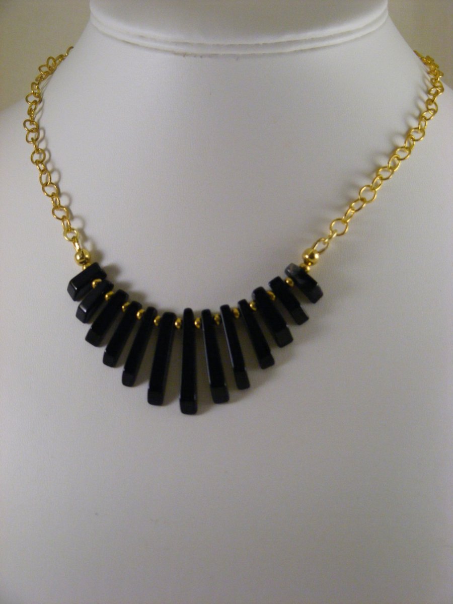 Black Agate and Gold Chain Necklace