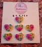 Set of Seven Heart Buttons – Bright and Bold Floral Design - Image 1