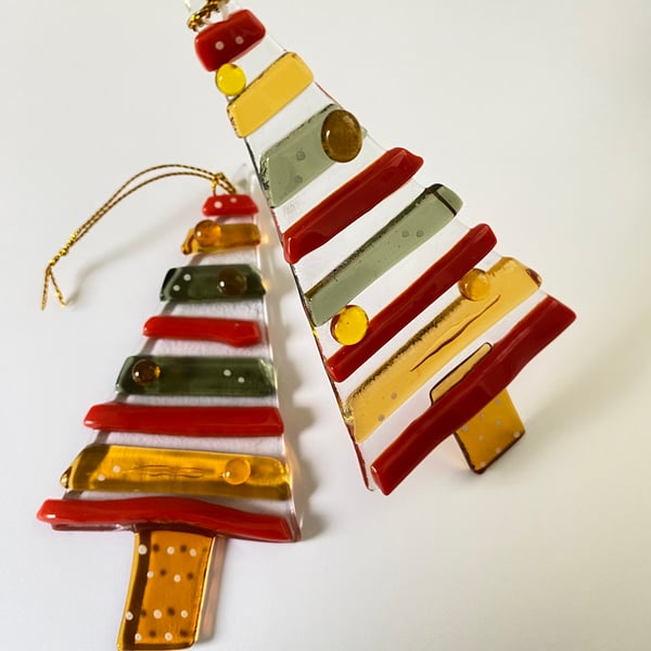 Fused glass stripes Christmas tree decoration 