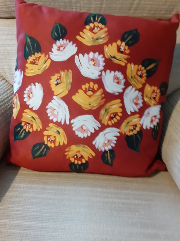 Red vegan suede cushion with canal art roses