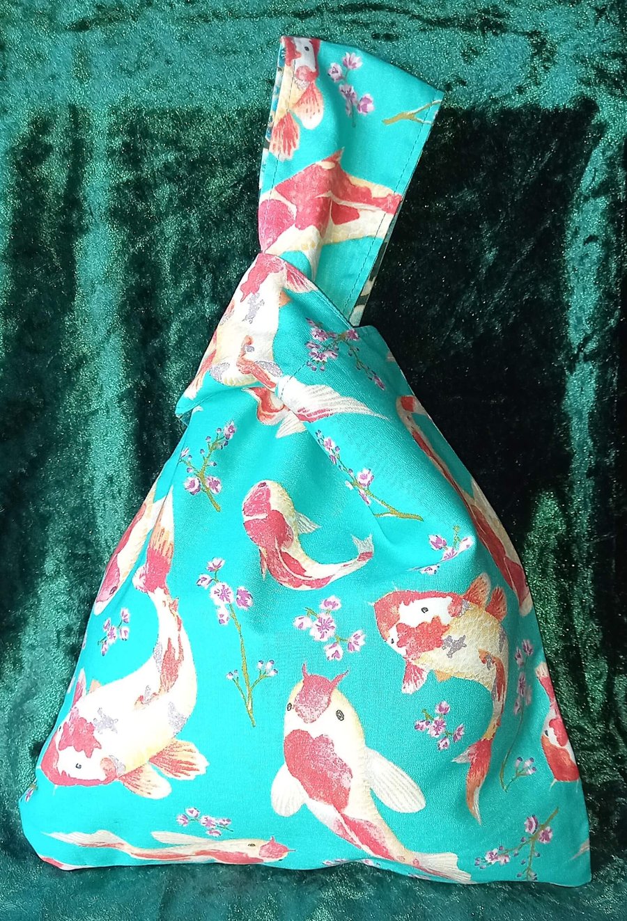 Koi and Floral Japanese Knot Bag Small