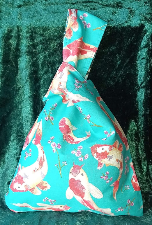 Koi and Floral Japanese Knot Bag Small