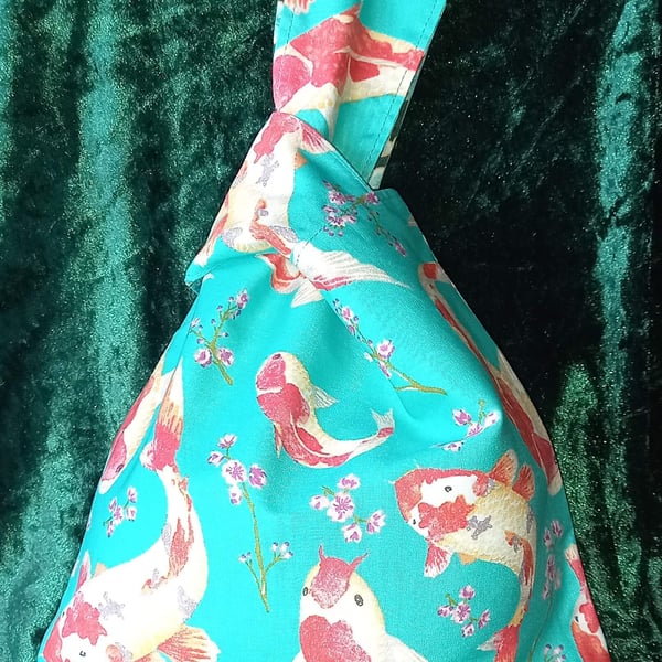 Koi and Floral Japanese Knot Bag Small