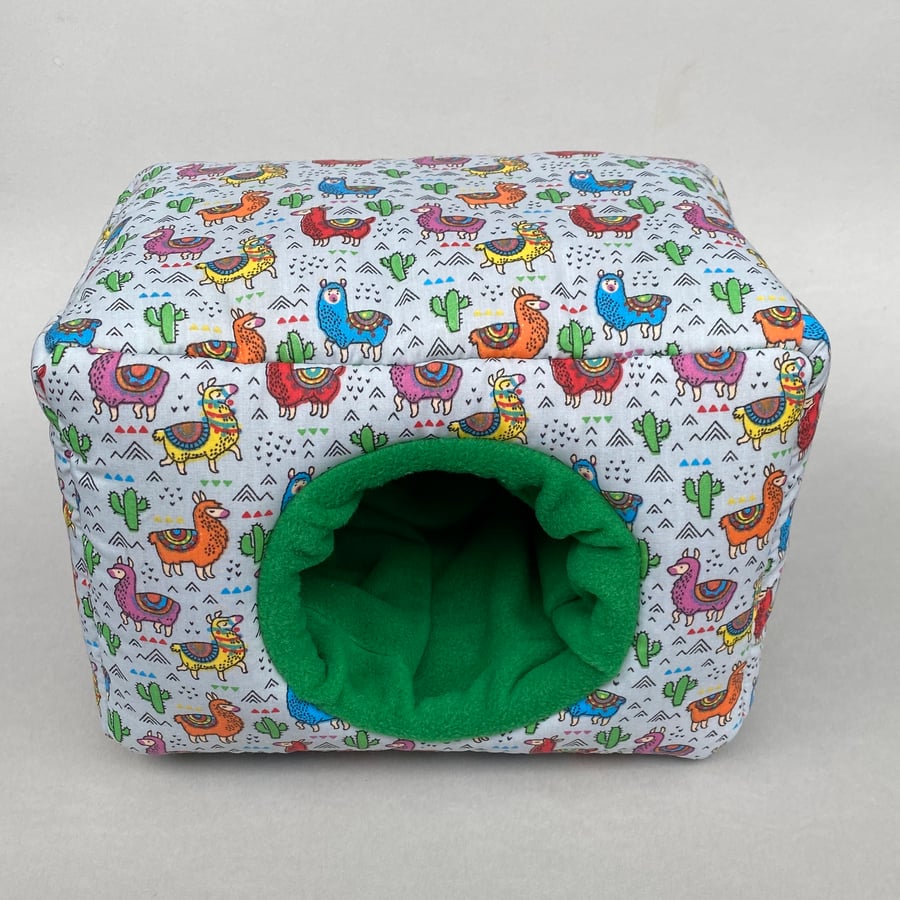 LARGE Drama Llamas cosy bed for guinea pigs. Padded house for guinea pigs.