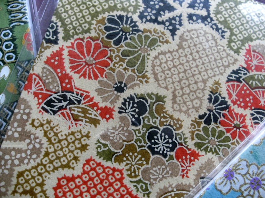 A6 HANDBACKED NOTEBOOK JAPANESE WASHI PAPER Red Green Khaki