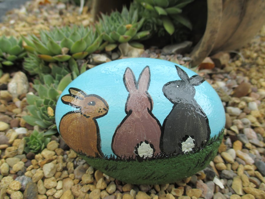 Painted Rock Stone Bunny Rabbit Pet Stone Pet Painting Picture Art