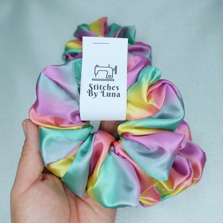 Pastel Rainbow Satin Scrunchies, Silky Satin Hair Scrunchies