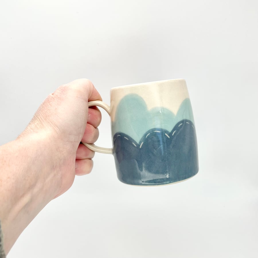 Handmade Mug Tea Coffee Blue Clouds Birthday Thank You Pottery Gift