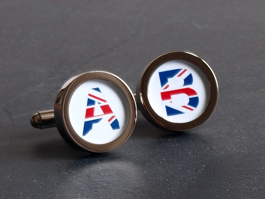 Monogram Initial Cufflinks Union Jack or Choose Another Flag for Your Initials
