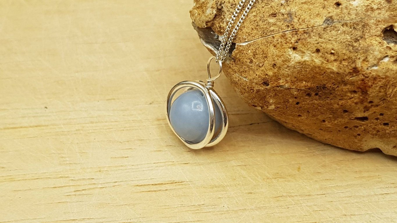 Minimalist Angelite circle pendant necklace. Reiki charged