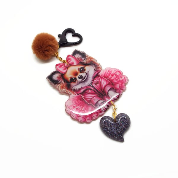 Chihuahua Bag Charm with Heart Clasp and Charm