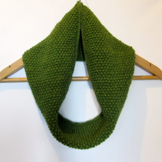 Cowl Infinity Scarf in Olive Green Alpaca Wool