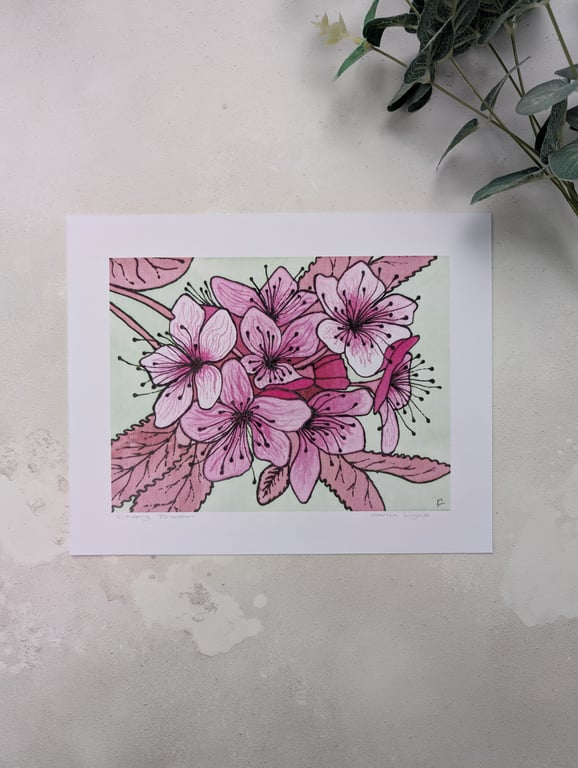 Cherry Blossom Print, Pink Flower Art - End of Line Print