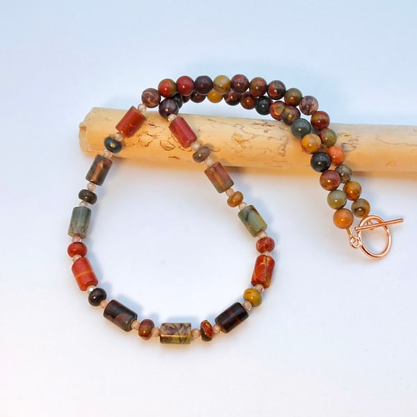 Red Creek Jasper & Cubic Zirconia Necklace, Birthday, Anniversary, Gifts For Her