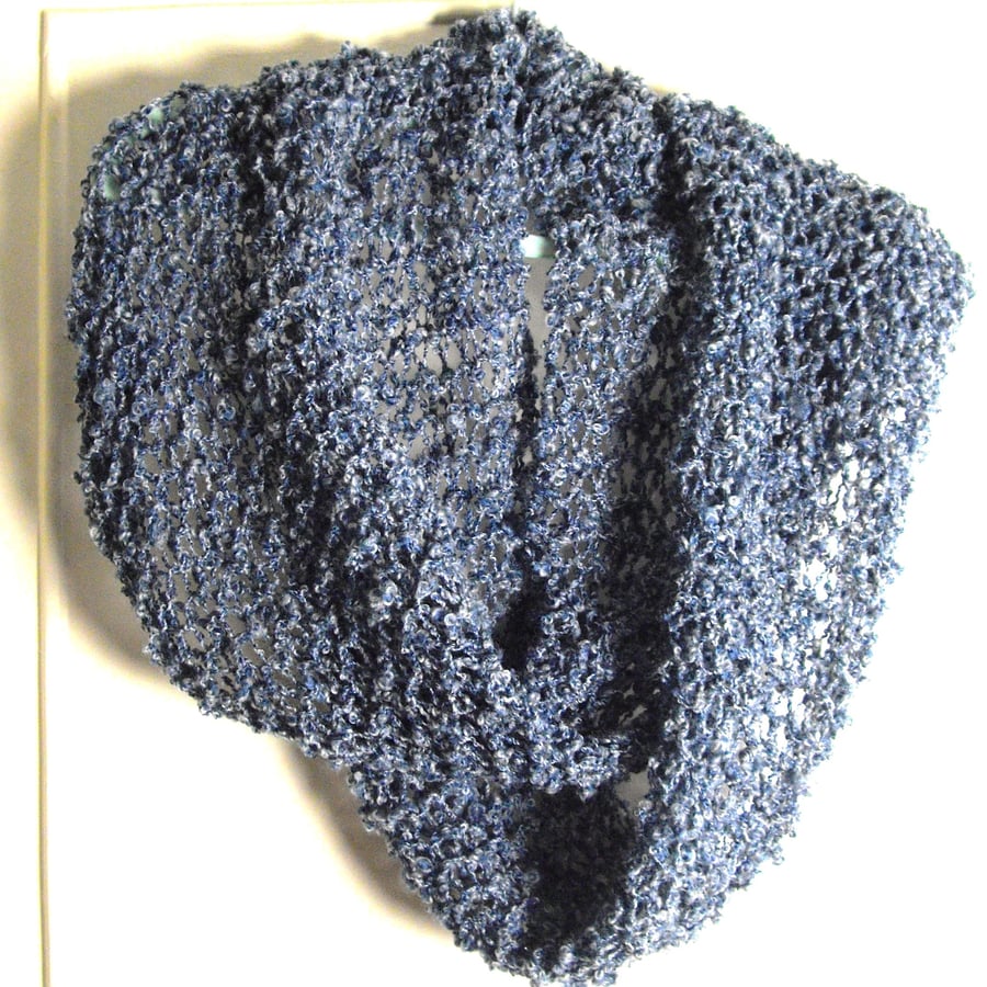 Long 'Stone Washed' Blue Hand Knitted Scarf - UK Free Post