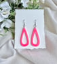 Neon Pink Acrylic Teardrop Earrings - Open Hoop Drop Dangles