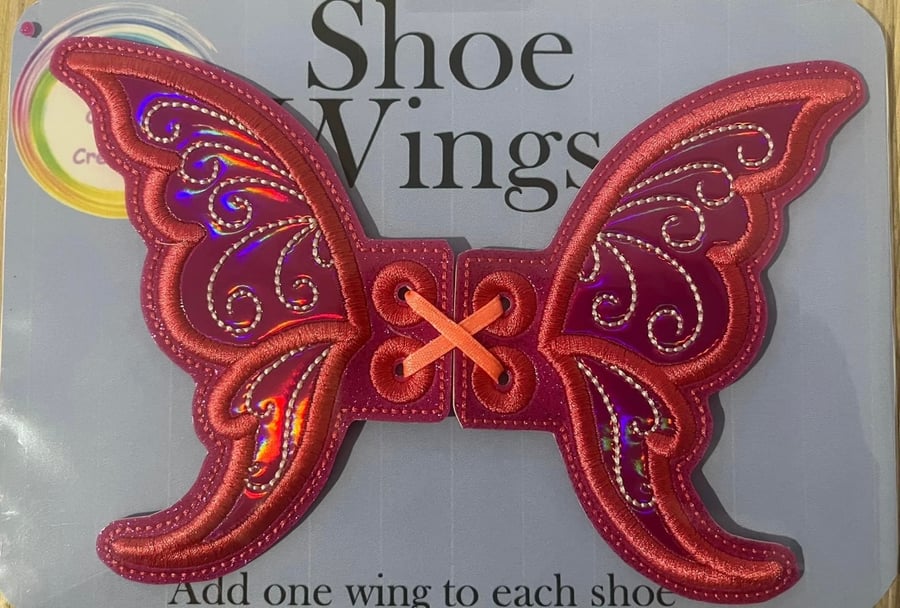 Fairy Wings, Embroidered shoe,boot wings. Pink