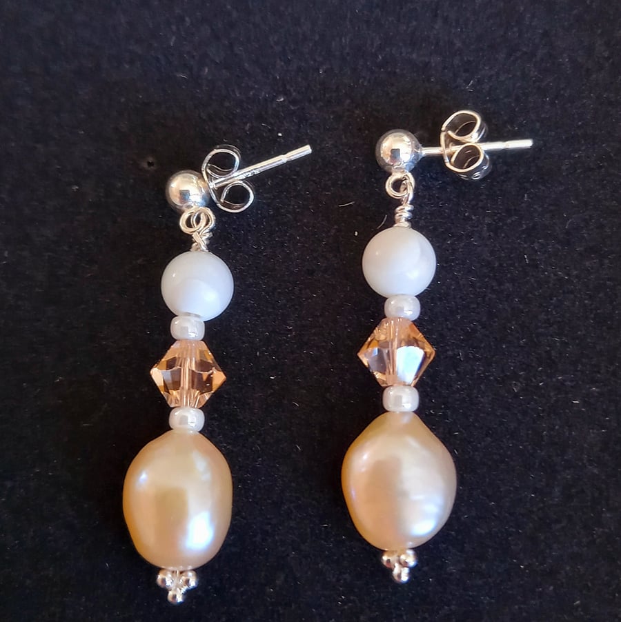Freshwater Pearl and Swarovski Earrings