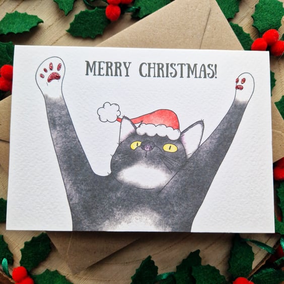 Tuxedo Cat Christmas Card, Cat Lover Christmas Card Merry Christmas from the Cat