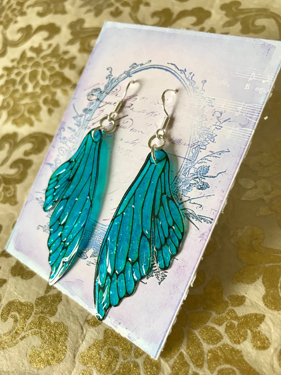 Turquoise Fairy Wing Earrings Sterling Silver Hooks