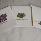 Fun Handmade Christmas Card Trio - Hoot, Hippo and Toad 