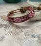 Boho bracelet Pretty pink beaded leather wrap adjustable boho bracelet - Image 7