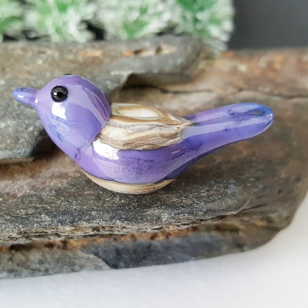 Purple Lampwork bird bead handmade in the UK