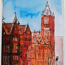 Victoria building Liverpool watercolour print A5