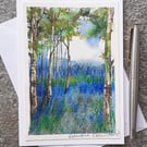 Bluebell Woods. Handpainted Mixed Media  Blank Card
