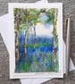 Bluebell Woods. Handpainted Mixed Media  Blank Card