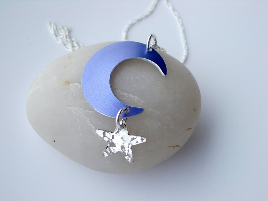 Moon and Star pendant necklace with sterling silver star