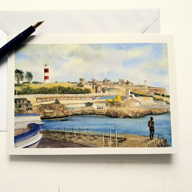 Blank greetings card A5 Plymouth Hoe Devon from original watercolour. 