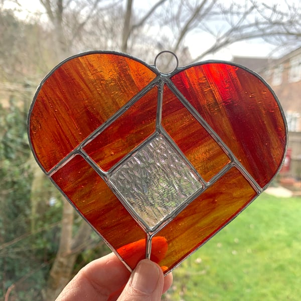 Stained Glass Heart Heart Suncatcher - Handmade Hanging Decoration - Red