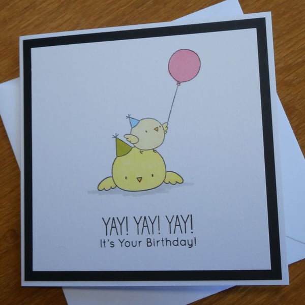 Chicks With Balloon Birthday Card