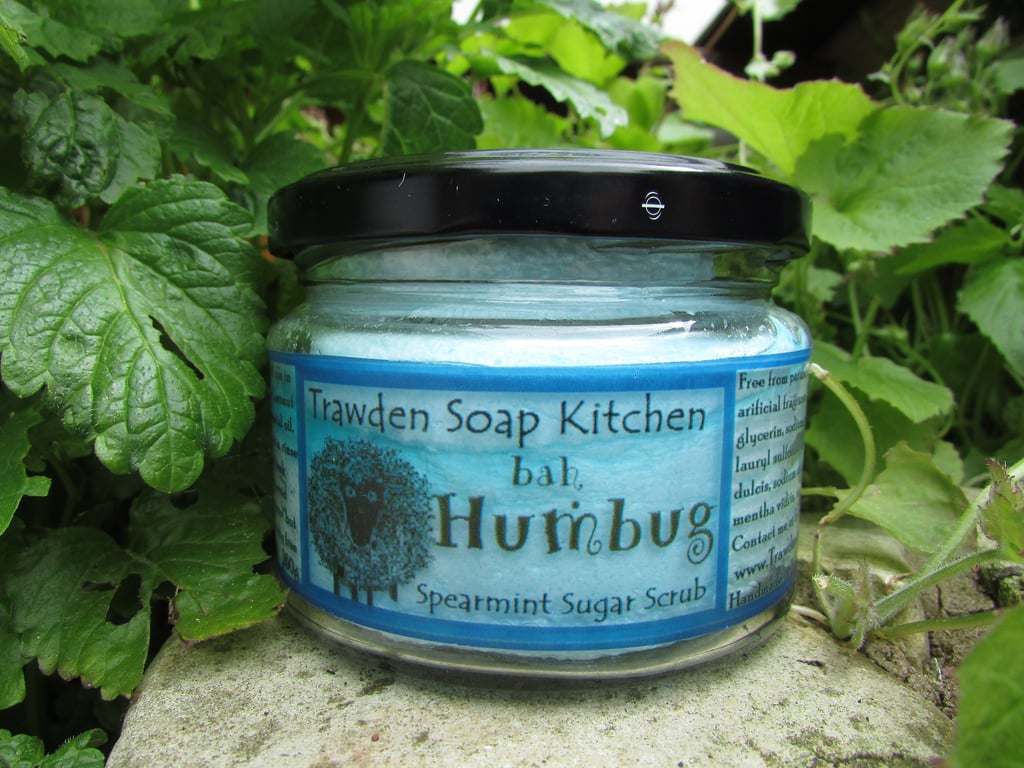 Large Bah Humbug Spearmint Sugar Scrub in 280ml glass jar