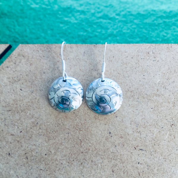 Silver domed disc earrings 