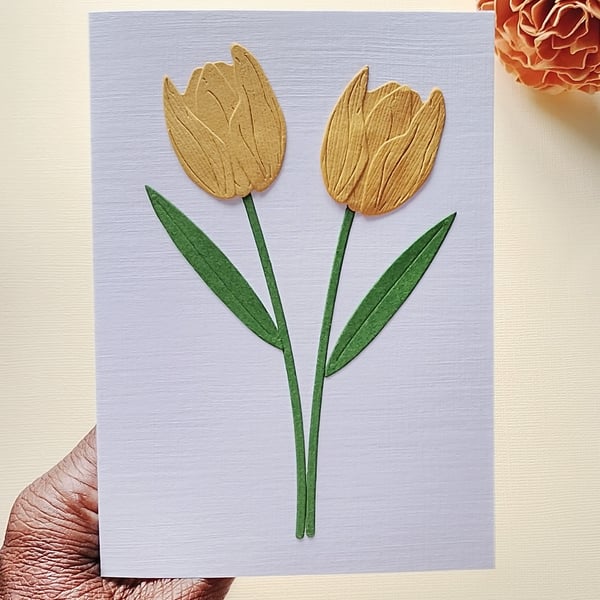 Golden Yellow Paper Tulip - Flower Shop Moments, Blank Handmade Floral Card 