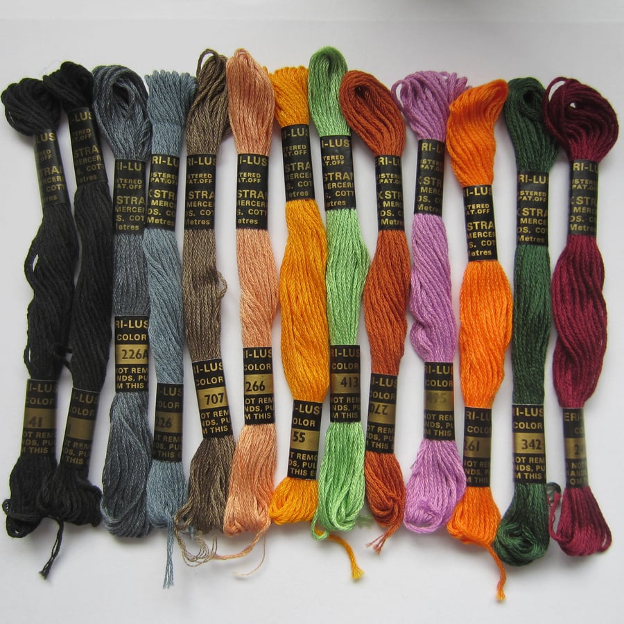 13 Skeins of Peri-Lusta Embroidery Stranded Cotton - Assorted Colours