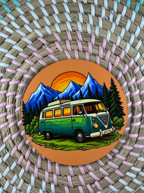 Retro Camper Van Wooden Coaster – Vintage Camper Travel & Adventure – Handmade