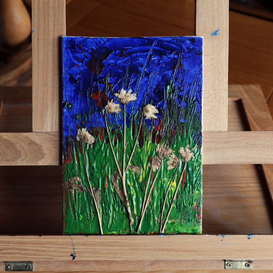 Mixed media flower art, 5" x 7" art canvas.O.o.a.k. original art work.